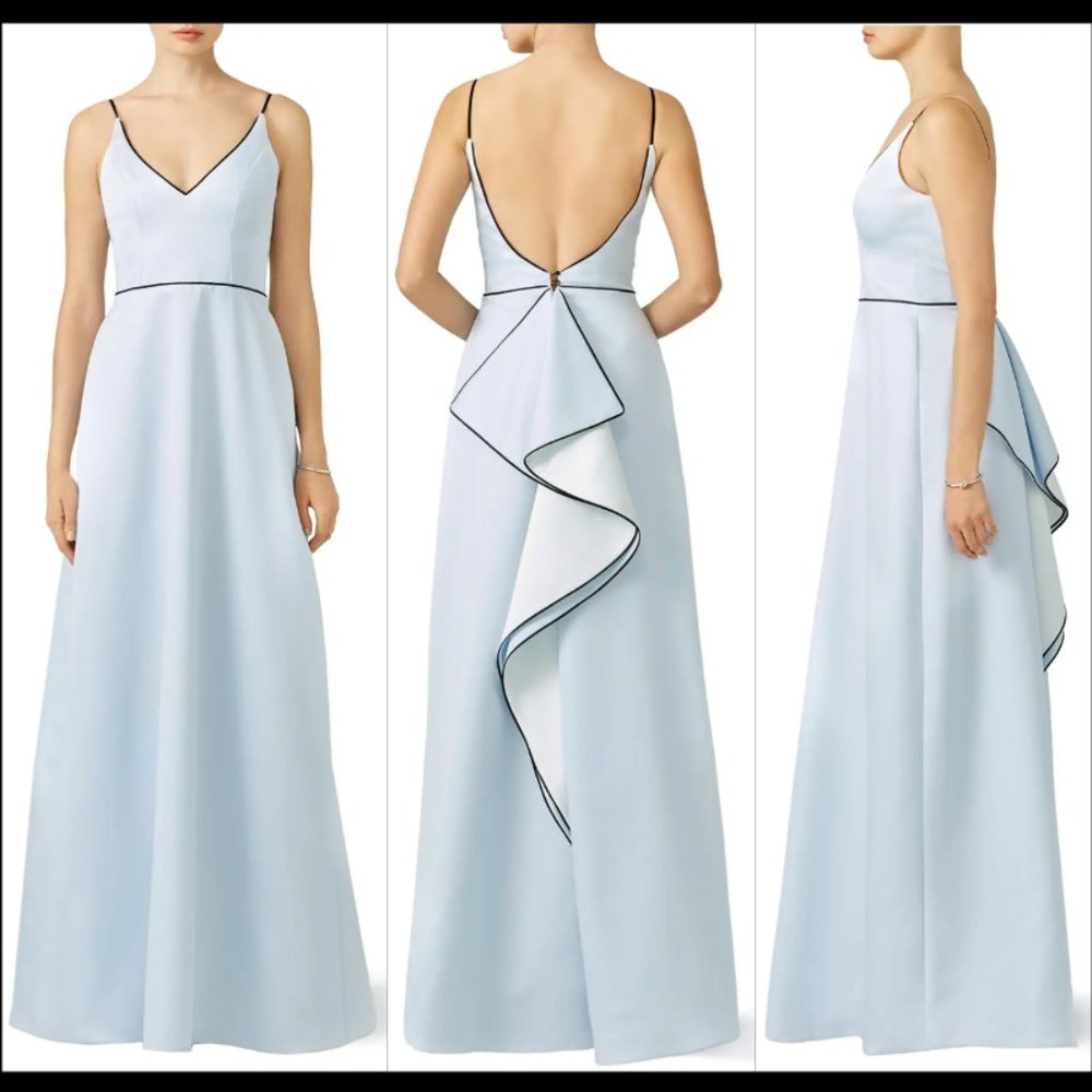 New Nha Khanh Camryn backless bow train contrast trim elegant maxi gown dress